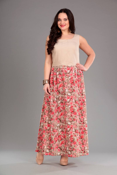 Жакет, платье Liona Style 487 бежевый+красные_цветы - фото 3
