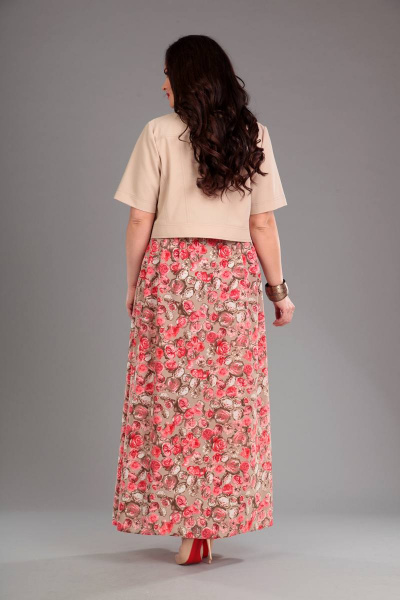 Жакет, платье Liona Style 487 бежевый+красные_цветы - фото 2