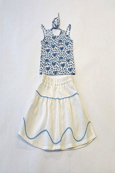 Топ, юбка Юнона М6234 голубой+белый - фото 1