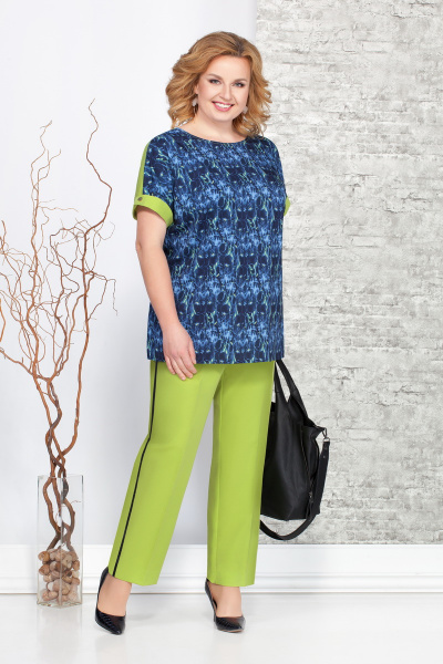 Блуза, брюки Ивелта плюс 2883 синий+зеленый - фото 1