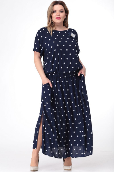 Платье LadisLine 1089 синий-горохи - фото 2