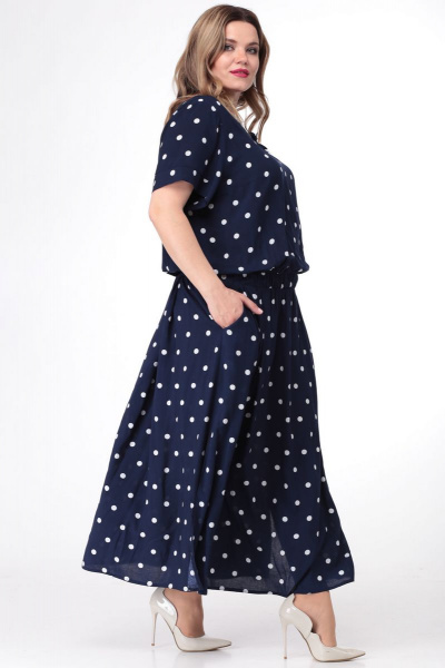 Платье LadisLine 1089 синий-горохи - фото 3