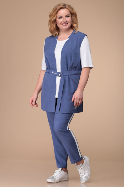 Блуза, брюки, жилет Линия Л А-1730 синий-белый - фото 1