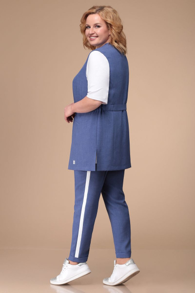 Блуза, брюки, жилет Линия Л А-1730 синий-белый - фото 6