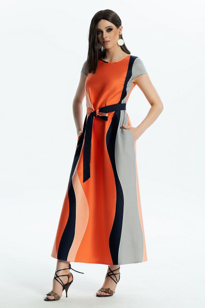 Платье Diva 1480 оранжевый-синий - фото 1