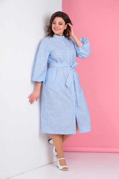 Платье LadisLine 1283 голубой/полоска - фото 3