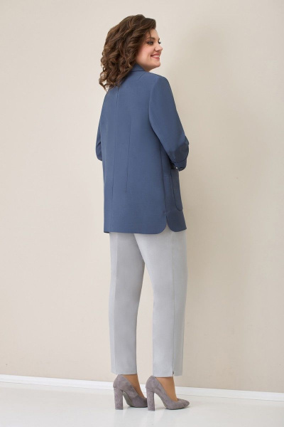 Блуза, брюки, жакет VOLNA 1277 графитово-голубой/светло-серый - фото 4