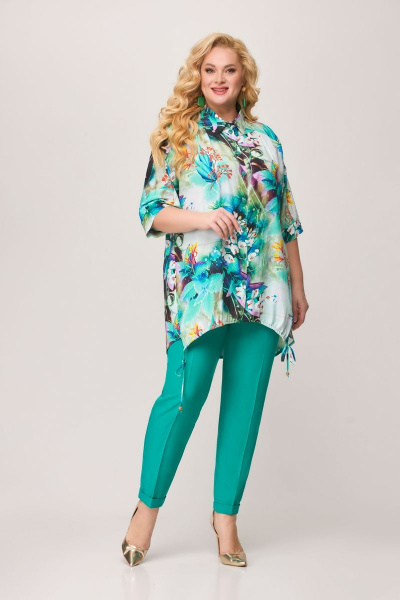 Блуза, брюки Svetlana-Style 1661 бирюзовый+цветы - фото 1
