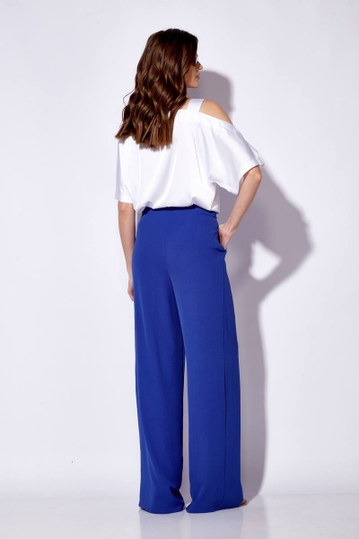 Блуза, брюки Viola Style 20632 белый-синий - фото 3