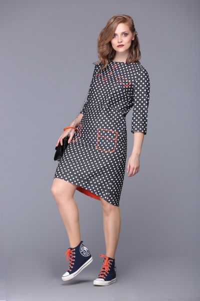 Платье LadisLine 749 темно-серый+горох - фото 1