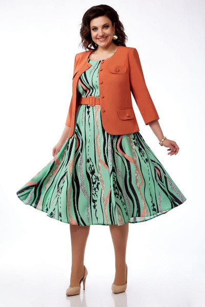 Жакет, платье Милора-стиль 979 зеленый+терракот - фото 1