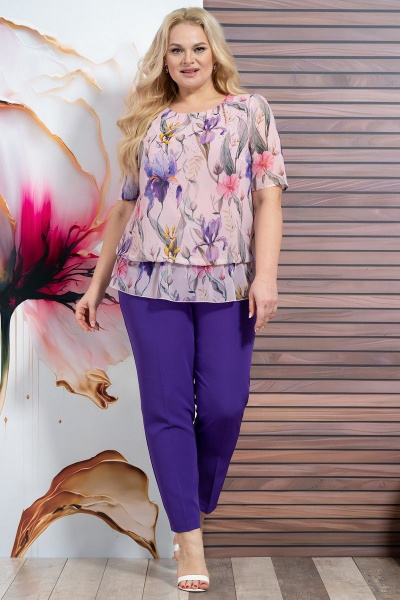 Блуза, брюки Alani Collection 1892 розово-фиолетовый - фото 1