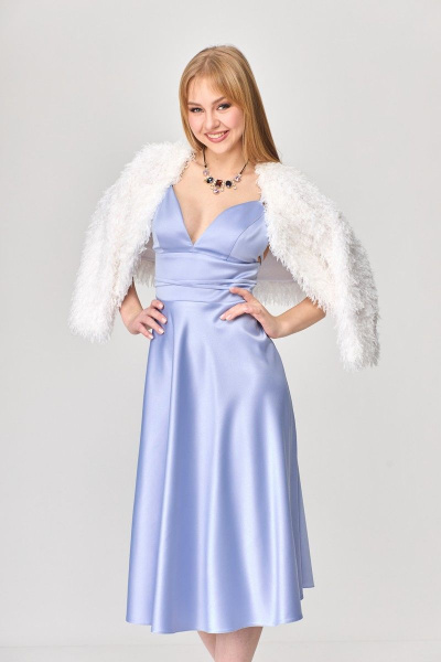 Жакет, платье T&N 7382 белый+голубой - фото 1