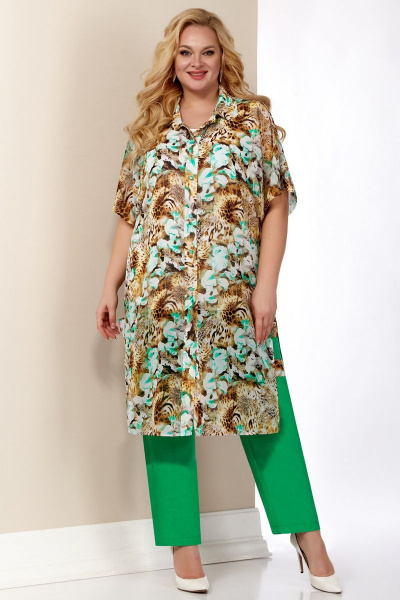 Блуза, брюки, кардиган Aira Style 533 зеленые_орхидеи - фото 1