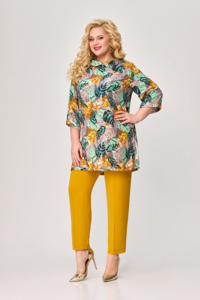 Блуза, брюки Svetlana-Style 1777 листики+горчица - фото 1
