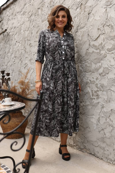 Платье Romanovich Style 1-2373 черный/крупные_листики - фото 1