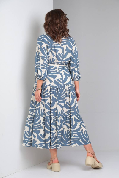 Платье LadisLine 1433 монстера/синий - фото 6