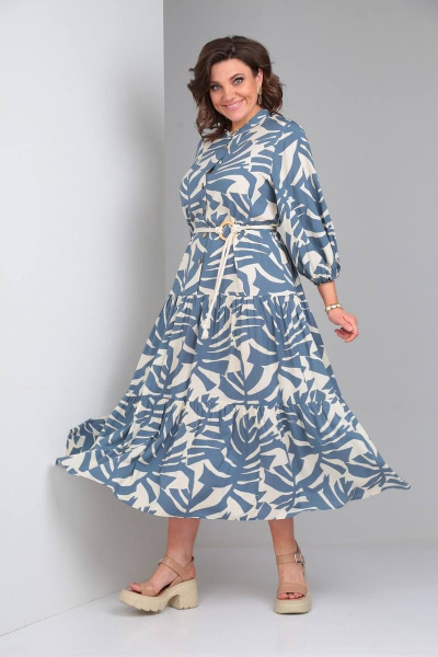 Платье LadisLine 1433 монстера/синий - фото 2