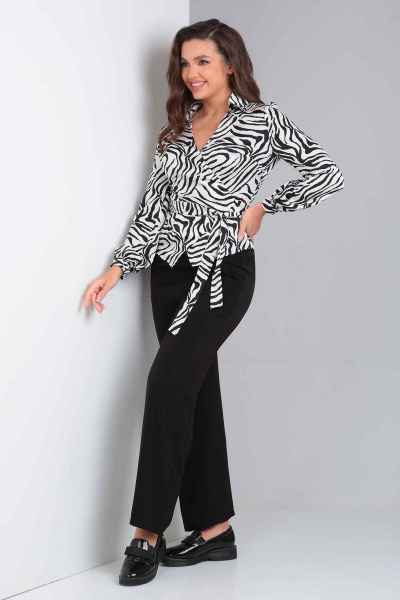 Блуза, брюки Асолия 1369/1 черный+чёрно-белая_зебра - фото 1