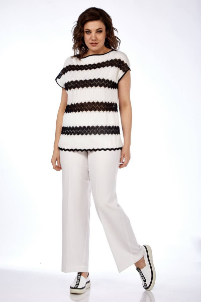 Блуза, брюки Vilena 881 бело-черный+белый - фото 4