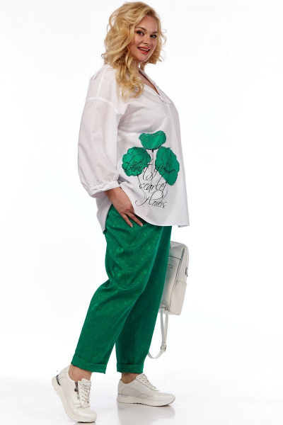 Блуза, брюки VIA-Mod 548 белый+зеленый - фото 5