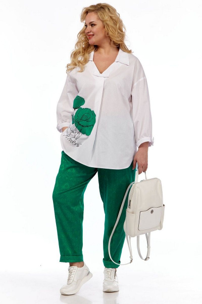 Блуза, брюки VIA-Mod 548 белый+зеленый - фото 4