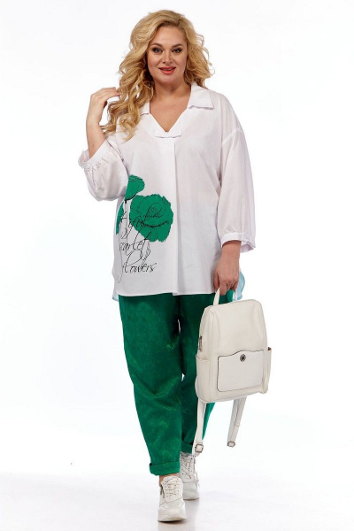 Блуза, брюки VIA-Mod 548 белый+зеленый - фото 1