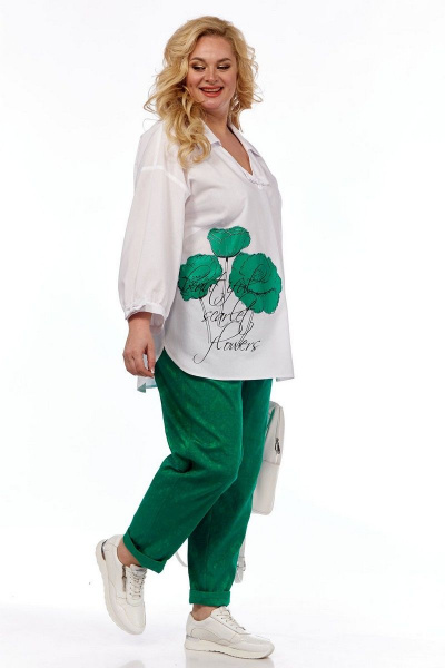 Блуза, брюки VIA-Mod 548 белый+зеленый - фото 2