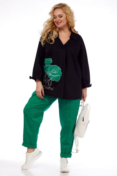 Блуза, брюки VIA-Mod 548 черный+зеленый - фото 2