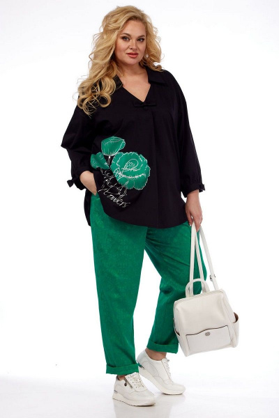 Блуза, брюки VIA-Mod 548 черный+зеленый - фото 1