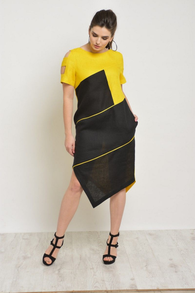 Платье MALI 498 желто-черное - фото 2
