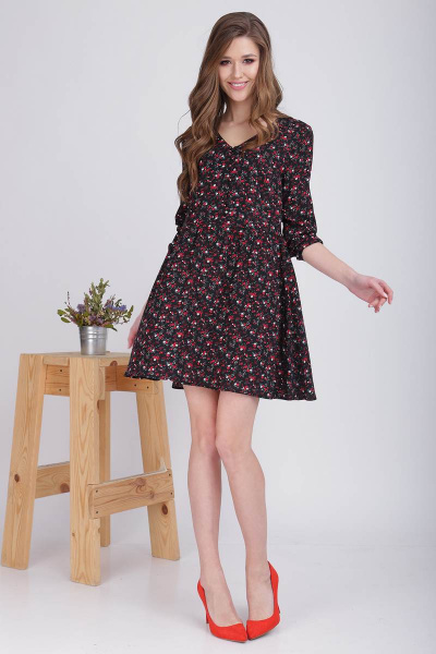 Платье LadisLine 1064 черно-красное - фото 1