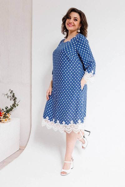 Платье LadisLine 1375 синий_в_горошек - фото 3