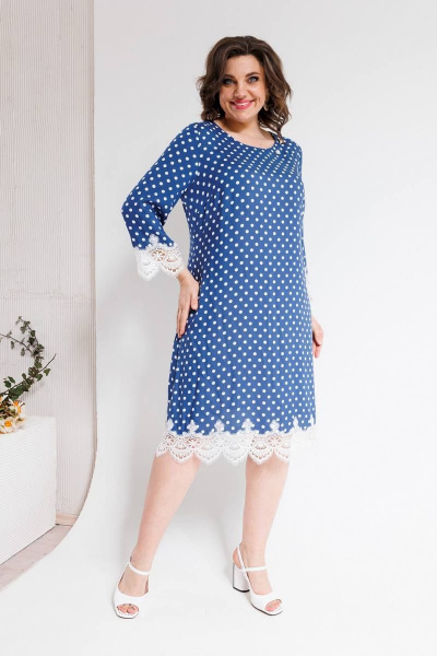Платье LadisLine 1375 синий_в_горошек - фото 1