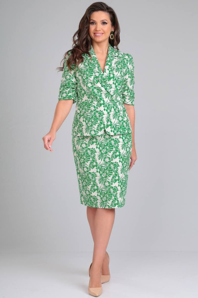 Жакет, юбка LeNata 22312 зеленые-цветы - фото 1
