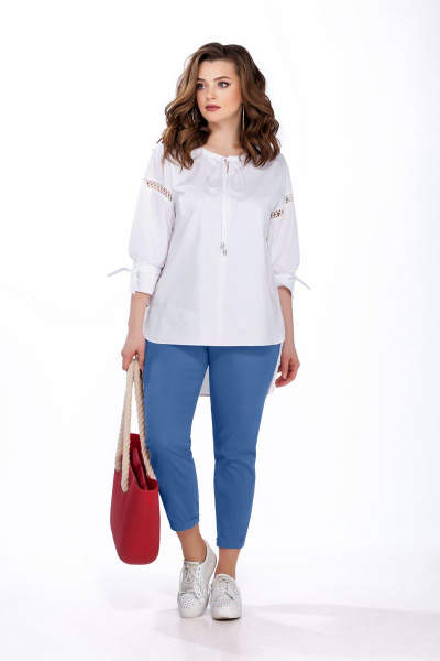 Блуза, брюки TEZA 164 белый+голубой - фото 1