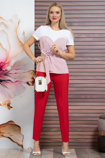 Блуза, брюки Alani Collection 1913 белый+красный - фото 1