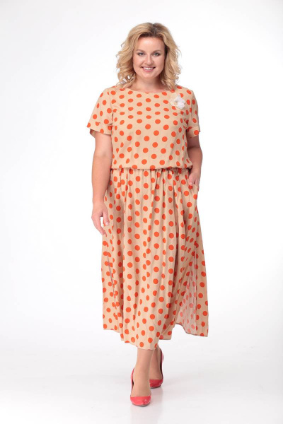 Платье LadisLine 1089 оранжевые_горохи - фото 1
