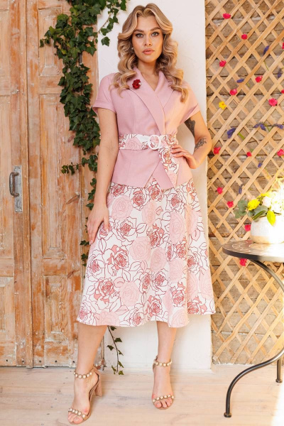 Жакет, юбка Мода Юрс 2641-2 розовый_цветы - фото 1
