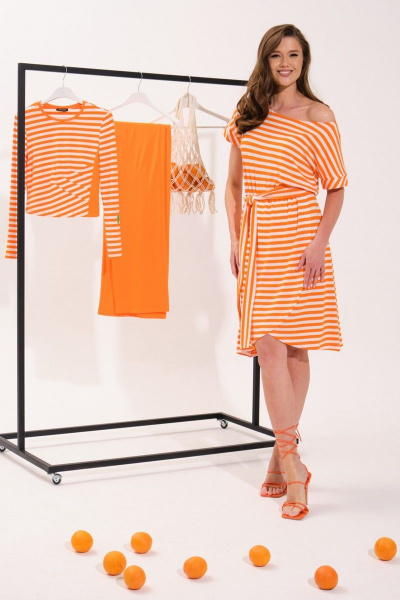 Платье VI ORO VR-1050 оранжевый-белый - фото 4