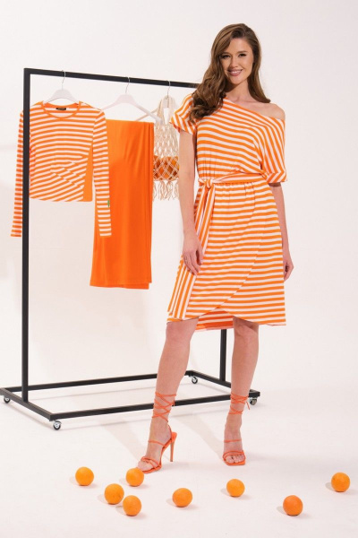Платье VI ORO VR-1050 оранжевый-белый - фото 1