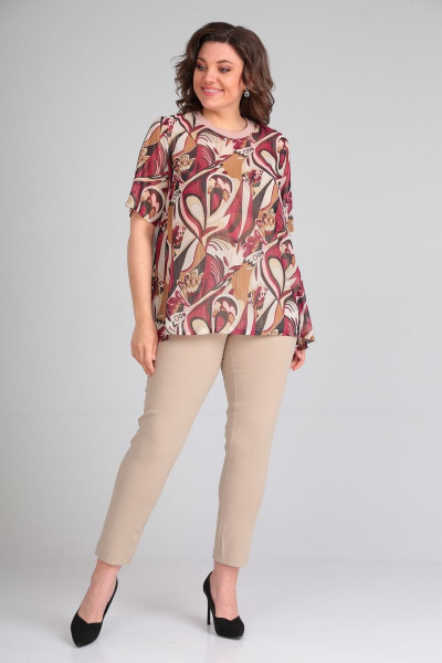 Блуза, брюки Michel chic 1247 бежевый-бордовый - фото 1
