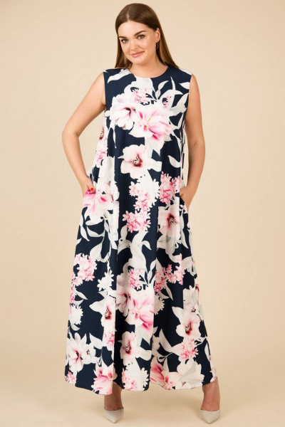 Платье Teffi Style L-1390 лилии_на_синем - фото 3