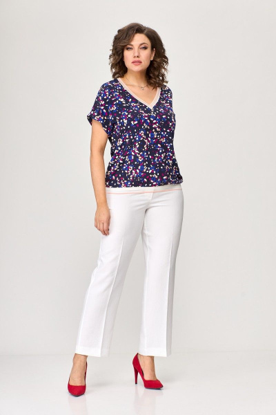 Блуза, брюки T&N 7395 цветные_камушки/белый - фото 4