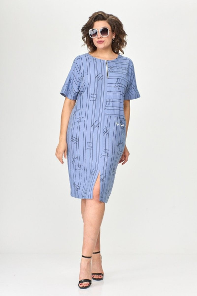 Платье Милора-стиль 1110 голубой/буквы - фото 1