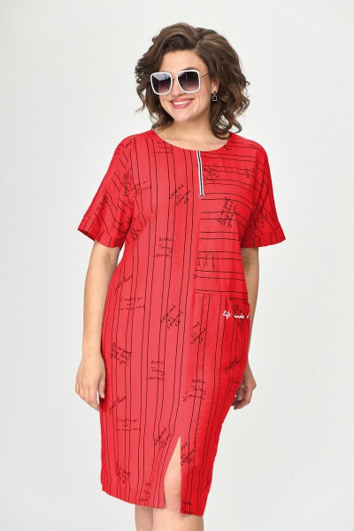 Платье Милора-стиль 1110 красный/буквы - фото 1