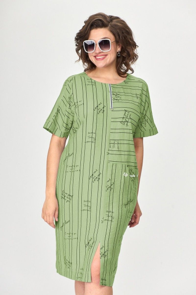 Платье Милора-стиль 1110 зеленый/буквы - фото 1