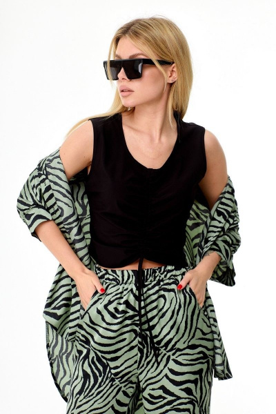 Блуза, брюки, топ Милора-стиль 1111 леопард/зеленый - фото 3