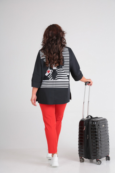 Блуза, брюки Andrea Style 00188 черный+красный - фото 3