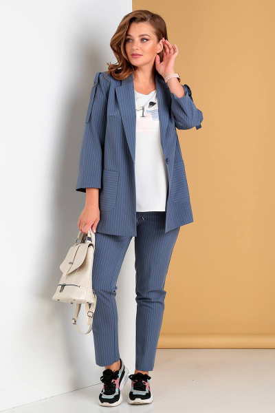 Блуза, брюки, жакет Liona Style 702 пепельно-синий. - фото 2